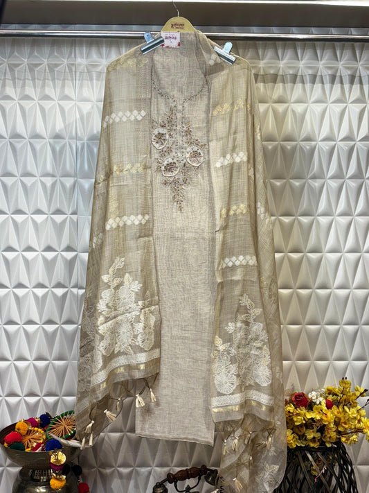 Elegant cotton linen party Wear Suit Set