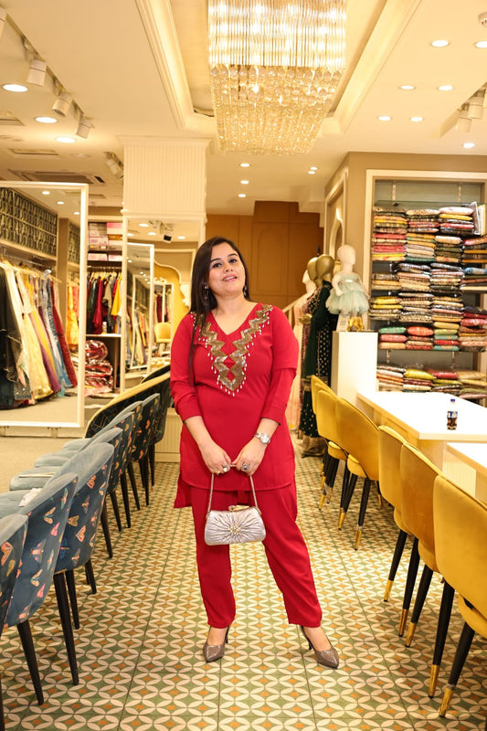 Elegant Co-ord set with all Nalki pearl work on shirt