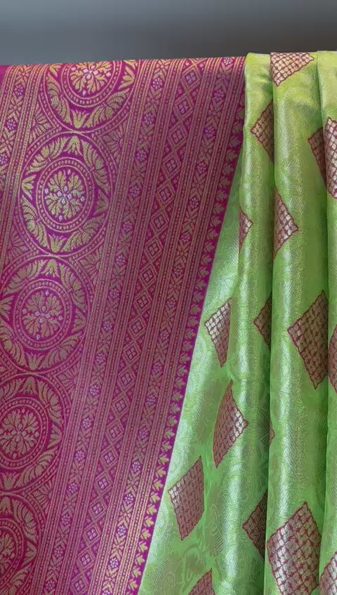 Elegant Magenta & Parrot Green Art Silk Saree with Gold Weaving