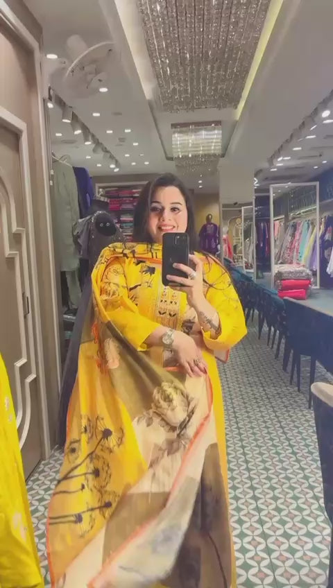 Embrace the summer vibe with this vibrant Anarkali in floral cotton linen