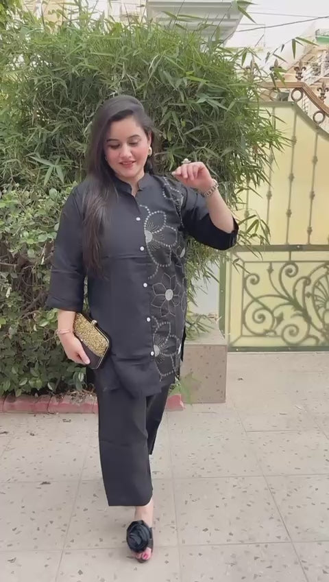 Elegant Co-ord set with all Resham work on front panel