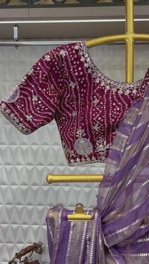 Mehroon & Purple Hand-Embroidered Candy Organza Stitched Blouse