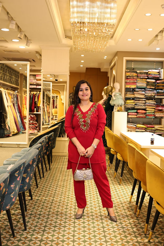 Elegant Co-ord set with all Nalki pearl work on shirt