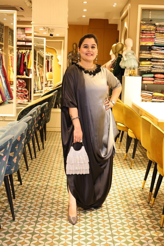 Elegant India western gown with all dabka work and Resham hanging on neckilne