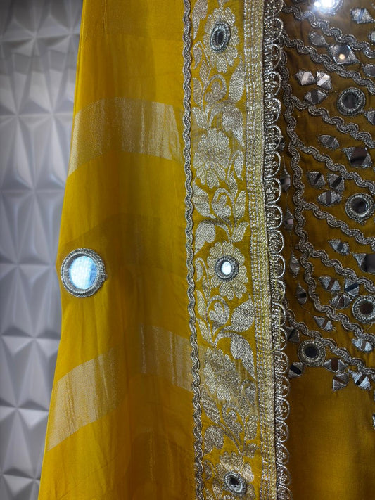 Radiate sunshine elegance in this yellow soft organza suit