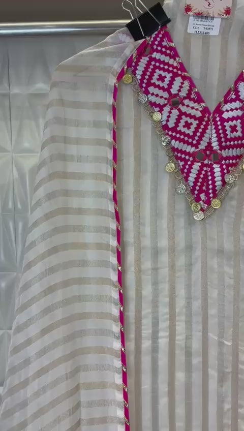 Soft organza suit set with magenta & white abstract patching